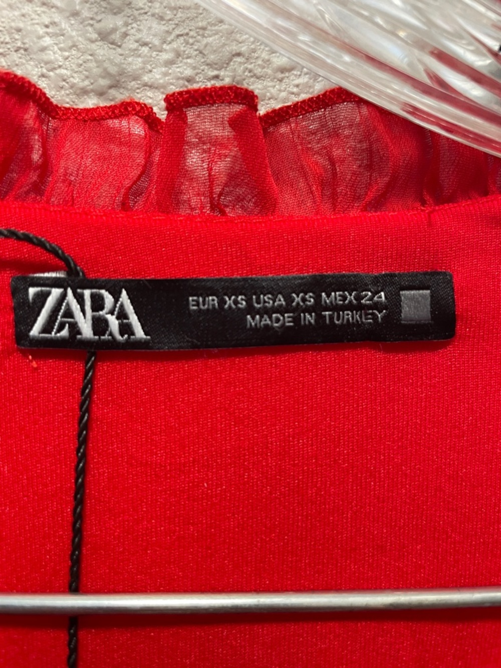 Zara Bright Red Ruffle V-Neck Long Sleeve Dress - Picture 3 of 6